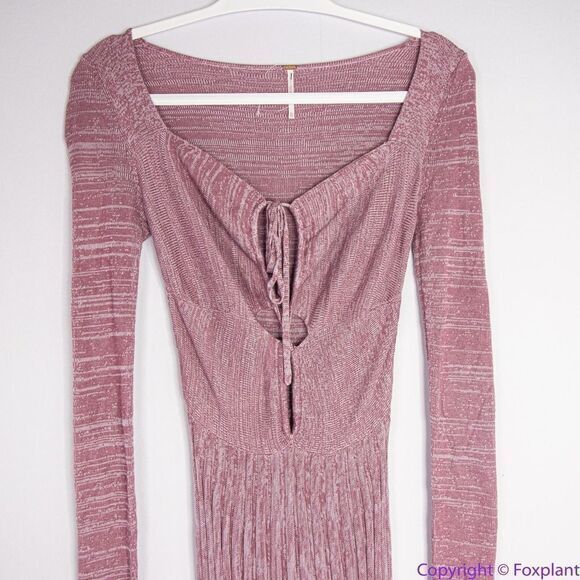 NEW Free People Pink Long Sleeve Knit Flare Pleated Lady Luck Jumpsuit, size S - Picture 3 of 16